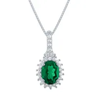 Womens Lab Created Green Emerald Sterling Silver Pendant Necklace