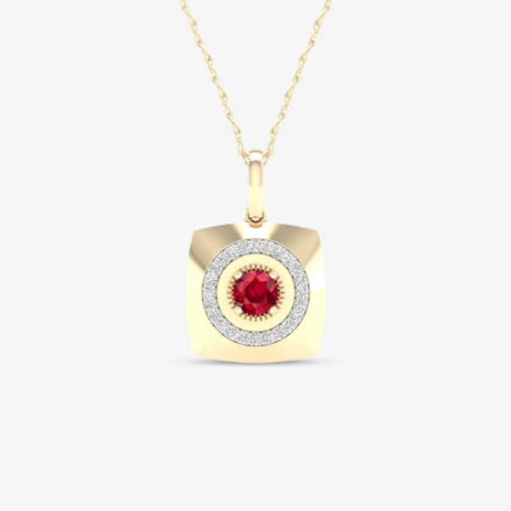 Mens 1/6 CT. T.W. Lead Glass-Filled Red Ruby 10K Gold Square Pendant Necklace