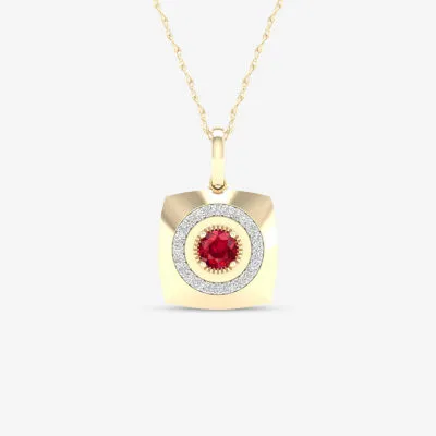 Mens 1/6 CT. T.W. Lead Glass-Filled Red Ruby 10K Gold Square Pendant Necklace