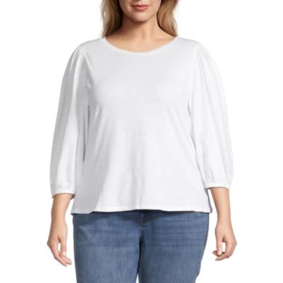 a.n.a Plus Womens Round Neck 3/4 Sleeve Blouse