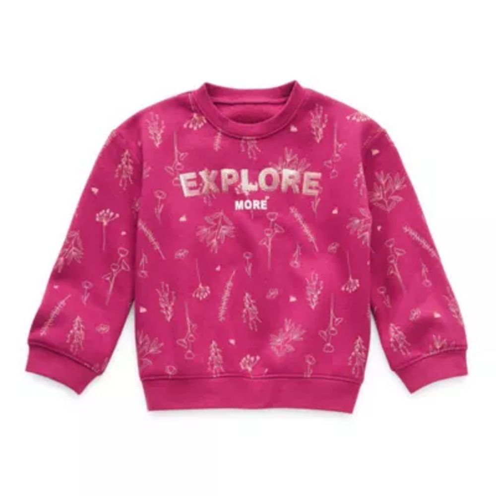 Okie Dokie Toddler Girls Crew Neck Long Sleeve Fleece Sweatshirt