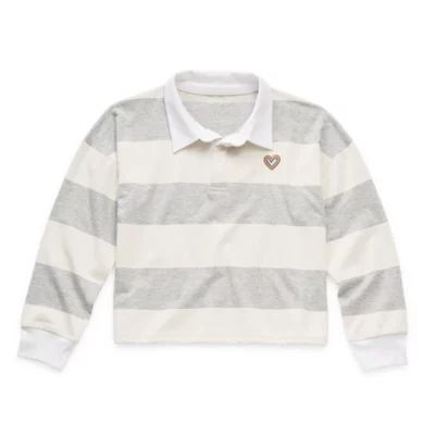 Thereabouts Little & Big Girls Point Collar Long Sleeve Rugby Shirt