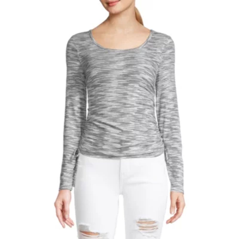 by&by Juniors Womens Round Neck Long Sleeve Top