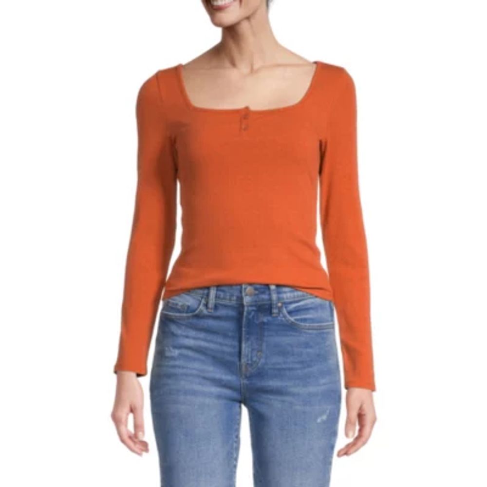 a.n.a Womens Square Neck Long Sleeve T-Shirt