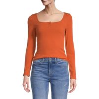 a.n.a Womens Square Neck Long Sleeve T-Shirt