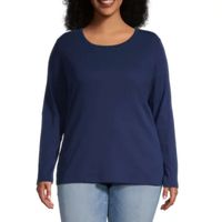 St. John's Bay Womens Plus Crew Neck Long Sleeve T-Shirt