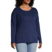 St. John's Bay Womens Plus Crew Neck Long Sleeve T-Shirt