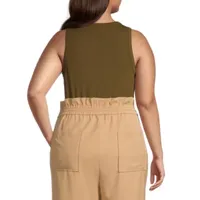 Worthington Womens Plus Halter Neck Sleeveless Adaptive Tank Top