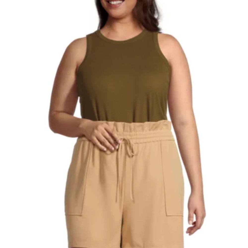 Worthington Womens Plus Halter Neck Sleeveless Adaptive Tank Top