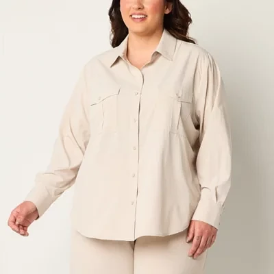 Stylus Plus Womens Long Sleeve Regular Fit Button-Down Shirt