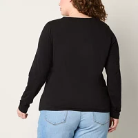 a.n.a Womens Plus Crew Neck Long Sleeve T-Shirt