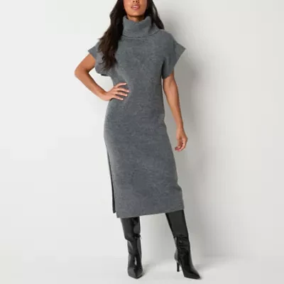 Worthington Womens Short Sleeve Midi Sweater Dress