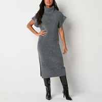 Worthington Womens Short Sleeve Midi Sweater Dress