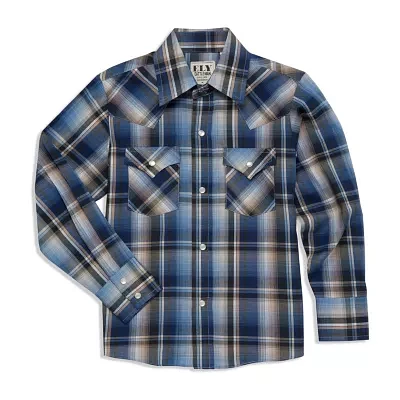 Ely Cattleman Little & Big Boys Ombre Plaid Long Sleeve Button-Down Shirt