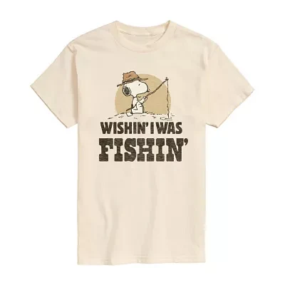 Mens Short Sleeve Wish I Was Fishin' Snoopy Graphic T-Shirt