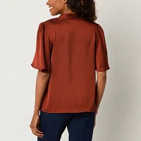 Liz Claiborne Womens Elbow Sleeve Satin Blouse