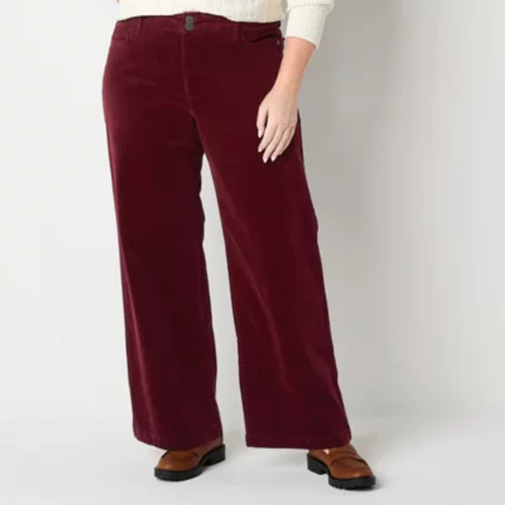 St. John's Bay Womens Mid Rise Wide Leg Corduroy Pant - Plus