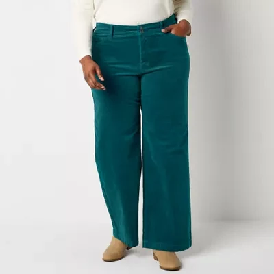 St. John's Bay Womens Mid Rise Wide Leg Corduroy Pant - Plus