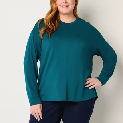 Liz Claiborne Womens Plus Crew Neck Long Sleeve T-Shirt