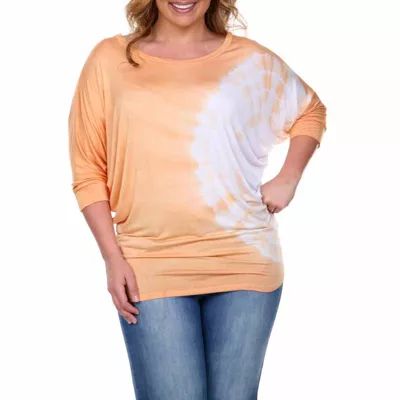 White Mark Plus Tie Dye Womens Boat Neck 3/4 Sleeve Tunic Top