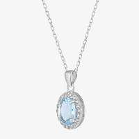 Womens Genuine Blue Topaz Sterling Silver Pendant Necklace