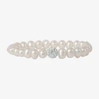 Girls Cultured Freshwater Pearl & Crystal Bracelet