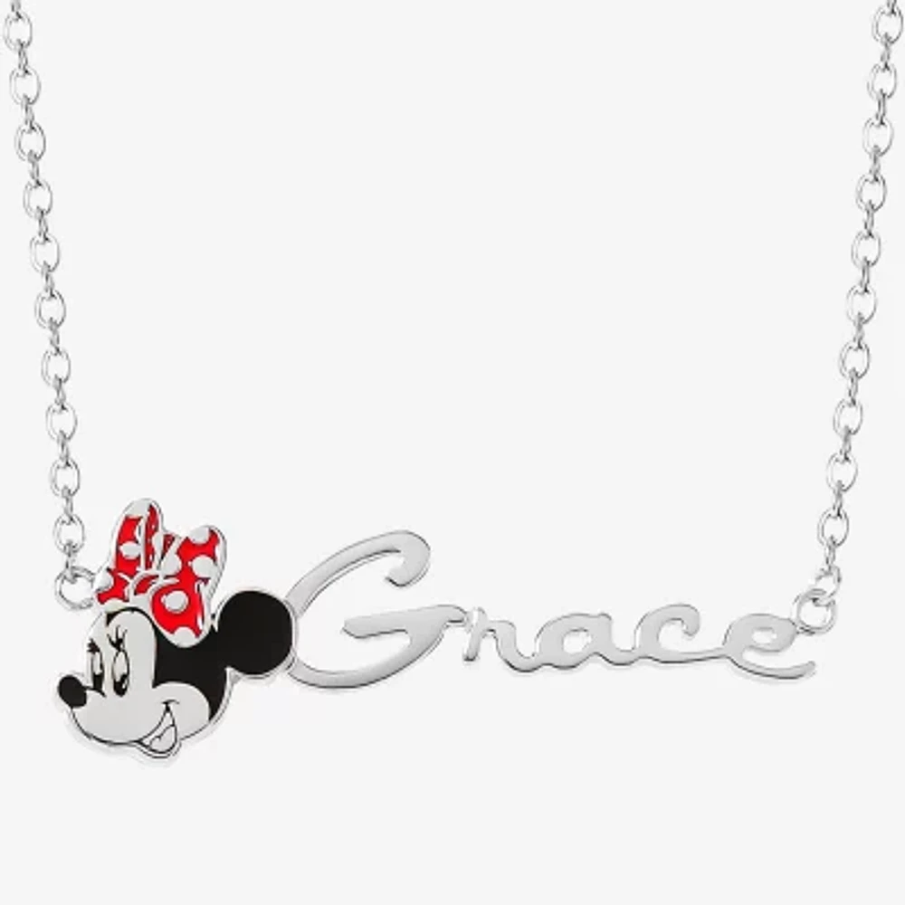 Disney Personalized Girls Minnie Mouse Sterling Silver & Enamel Name Necklace
