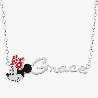 Disney Personalized Girls Minnie Mouse Sterling Silver & Enamel Name Necklace