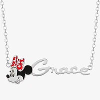 Disney Personalized Girls Minnie Mouse Sterling Silver & Enamel Name Necklace