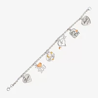 Tri-Tone Sterling Silver Love Heart Charm Bracelet