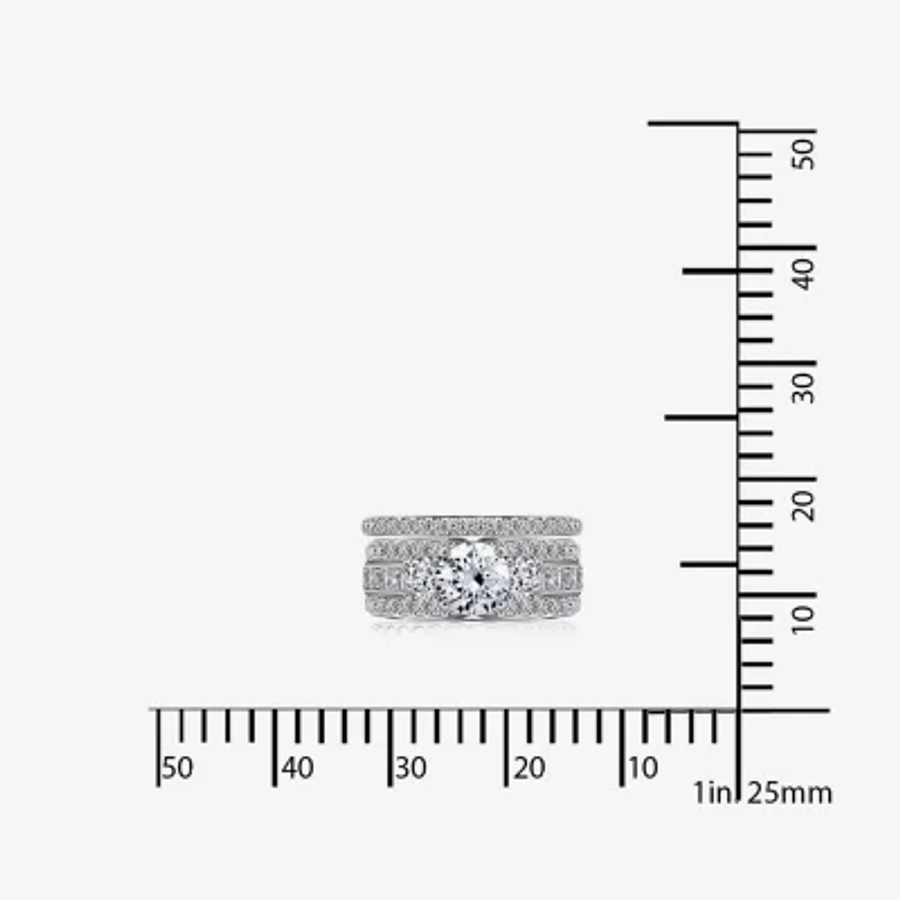 DiamonArt® Cubic Zirconia Sterling Silver 3-Stone Bridal Ring Set