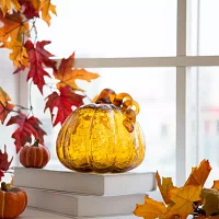 Glitzhome Amber Crackle Glass Pumpkin 2-pc. Christmas Tabletop Decor