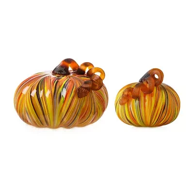 Glitzhome 2-pc. Glass Short Pumpkin Thanksgiving Tabletop Decor