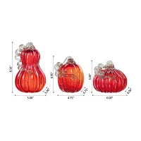 Glitzhome Red Glass Pumpkin And Gourd 3-pc. Christmas Tabletop Decor