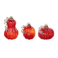 Glitzhome Red Glass Pumpkin And Gourd 3-pc. Christmas Tabletop Decor