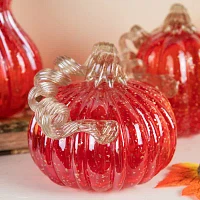 Glitzhome Red Glass Pumpkin And Gourd 3-pc. Christmas Tabletop Decor