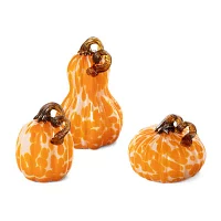 Glitzhome 3-pc. Orange Glass Pumpkin And Gourd Thanksgiving Tabletop Decor