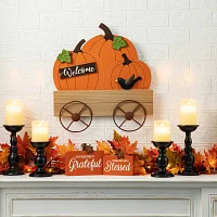 Glitzhome Fall Metal Pumpkin Cart Thanksgiving Yard Art