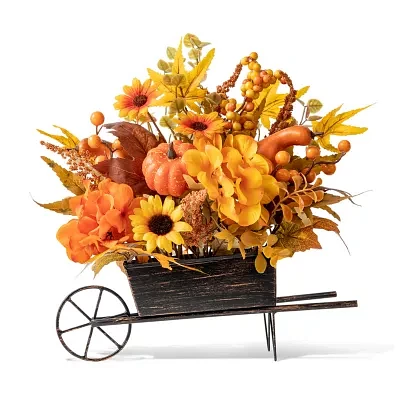 Glitzhome Fall Floral Cart Centerpiece Christmas Tabletop Decor