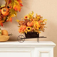 Glitzhome Fall Floral Cart Centerpiece Christmas Tabletop Decor