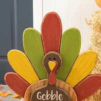 Glitzhome Harvest Wooden Turkey Standing Decor Thanksgiving Porch Sign