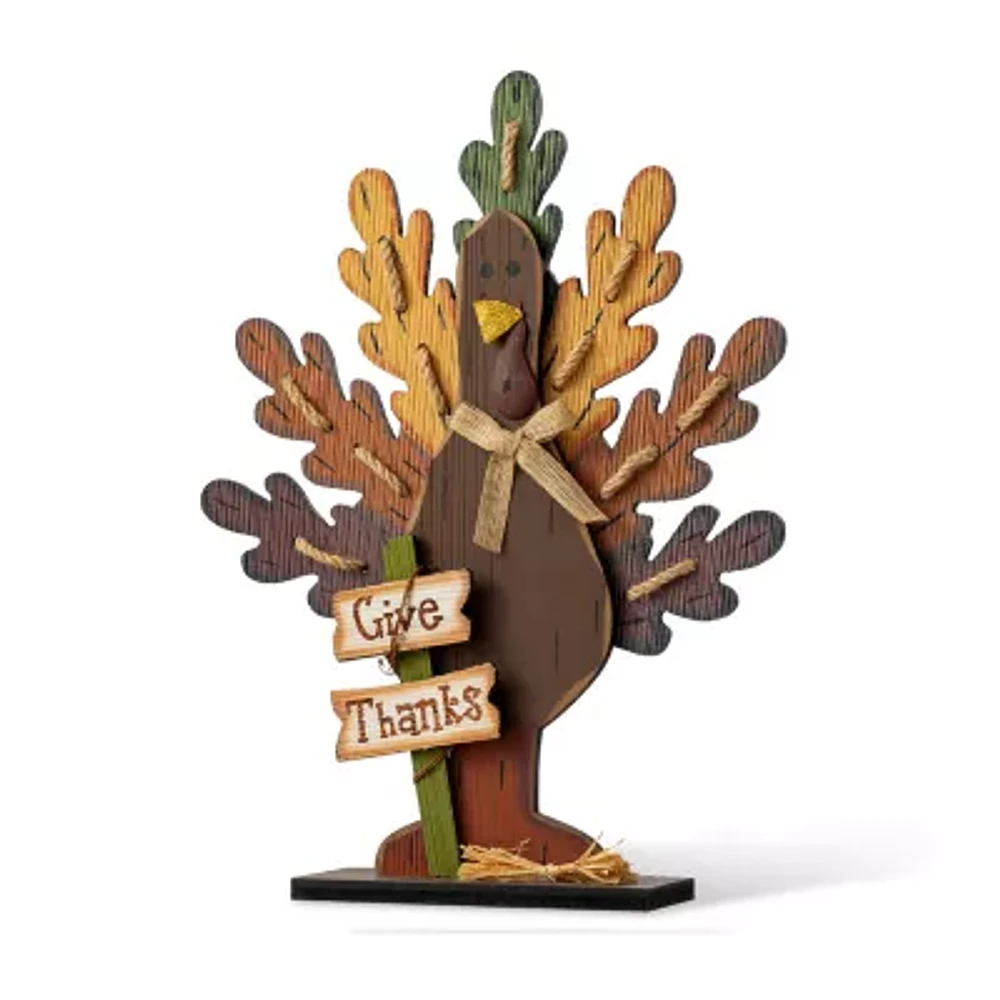 Glitzhome Burlap/Wooden Turkey Christmas Tabletop Decor