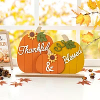 Glitzhome Harvest Wooden Pumpkins Thanksgiving Tabletop Decor