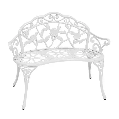2-Person Cast Aluminum Classic Rose Frame Patio Bench