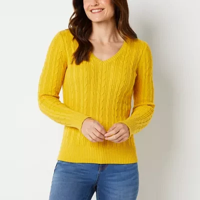 St. John's Bay Womens V Neck Cable Knit Pullover Sweater