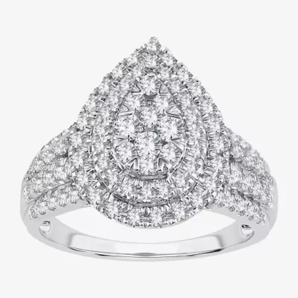 Womens 1 CT.T.W. Natural Diamond Pear Halo Engagement Ring