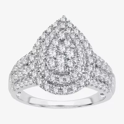 Womens 1 CT.T.W. Natural Diamond Pear Halo Engagement Ring