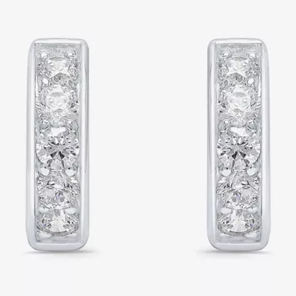 Mens 1 CT. T.W. Natural White Diamond 10K White Gold 15mm Hoop Earrings