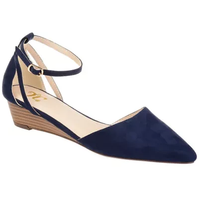 Journee Collection Womens Arkie Pumps Buckle Pointed Toe Wedge Heel
