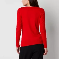 Worthington Womens Crew Neck Long Sleeve Pullover Sweater